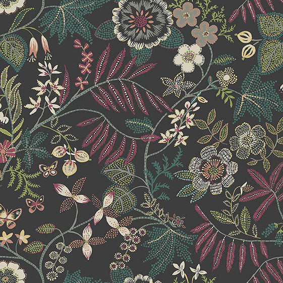 Purchase 4034-72138 A-Street Wallpaper, Marilyn Black Floral Trail - Scott Living III