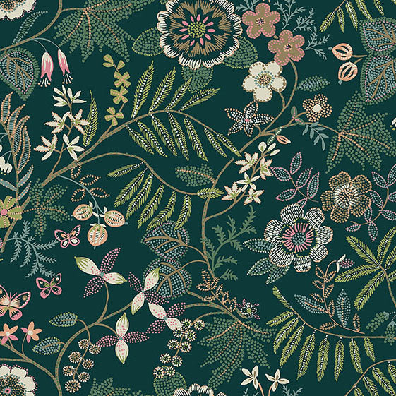 Purchase 4034-72139 A-Street Wallpaper, Marilyn Green Floral Trail - Scott Living III