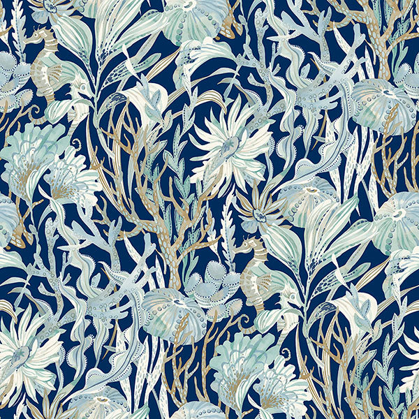 Purchase 4071-71001 Advantage Wallpaper, Kelp Garden Navy Tropical Reef - Blue Heron