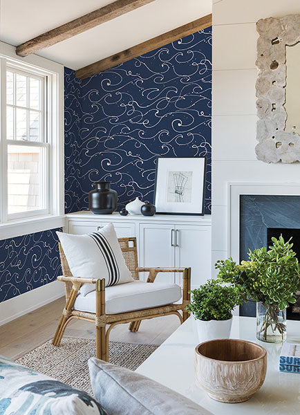Purchase 4071-71004 Advantage Wallpaper, Kuroshio Navy Ocean Wave - Blue Heron1