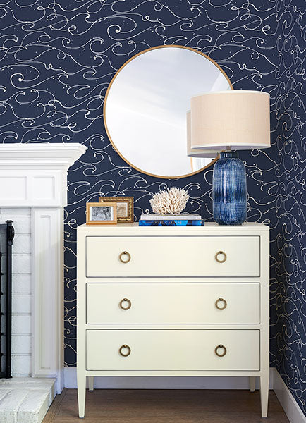 Purchase 4071-71004 Advantage Wallpaper, Kuroshio Navy Ocean Wave - Blue Heron12