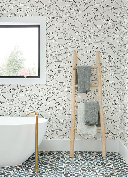 Purchase 4071-71008 Advantage Wallpaper, Kuroshio Charcoal Ocean Wave - Blue Heron12