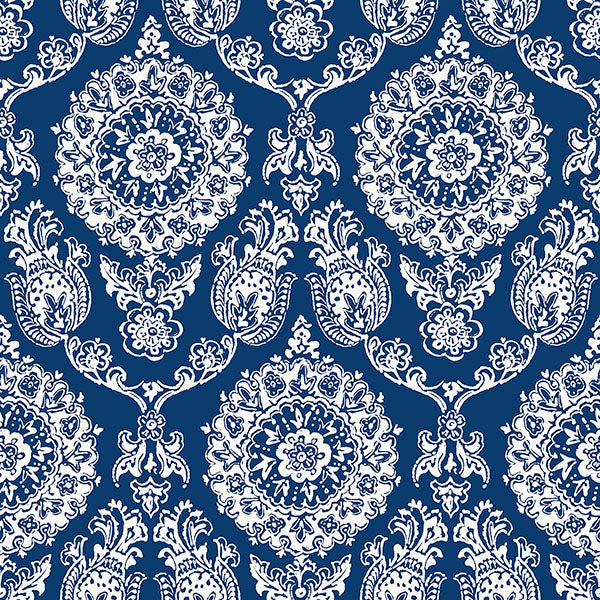 Purchase 4071-71018 Advantage Wallpaper, Helm Damask Navy Floral Medallion - Blue Heron