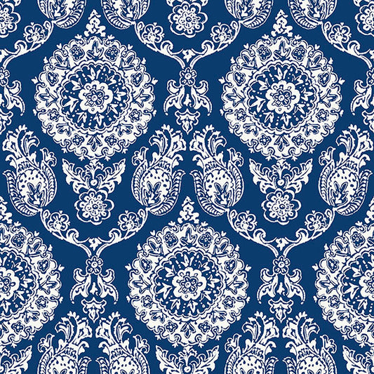 Purchase 4071-71018 Advantage Wallpaper, Helm Damask Navy Floral Medallion - Blue Heron