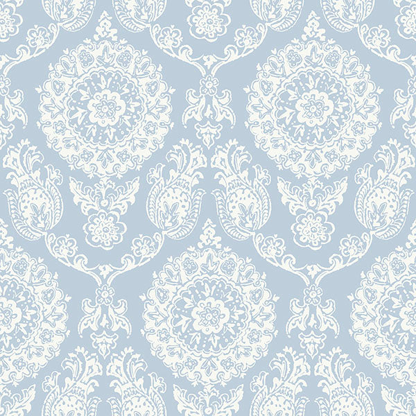 Purchase 4071-71019 Advantage Wallpaper, Helm Damask Light Blue Floral Medallion - Blue Heron