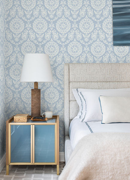 Purchase 4071-71019 Advantage Wallpaper, Helm Damask Light Blue Floral Medallion - Blue Heron1