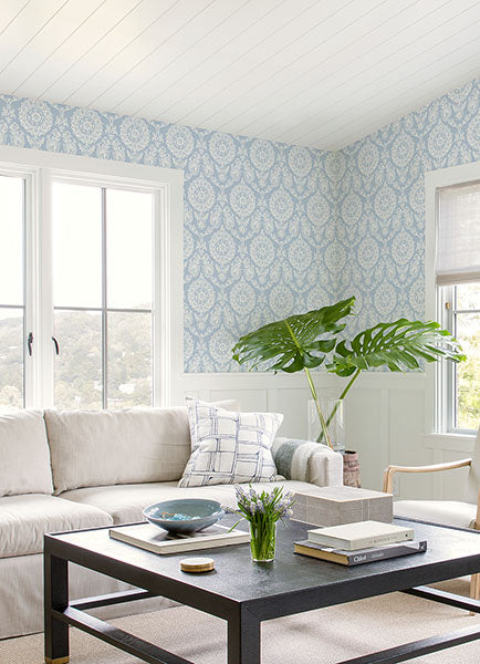 Purchase 4071-71019 Advantage Wallpaper, Helm Damask Light Blue Floral Medallion - Blue Heron12