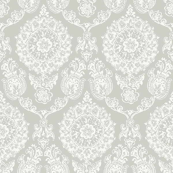 Purchase 4071-71020 Advantage Wallpaper, Helm Damask Taupe Floral Medallion - Blue Heron