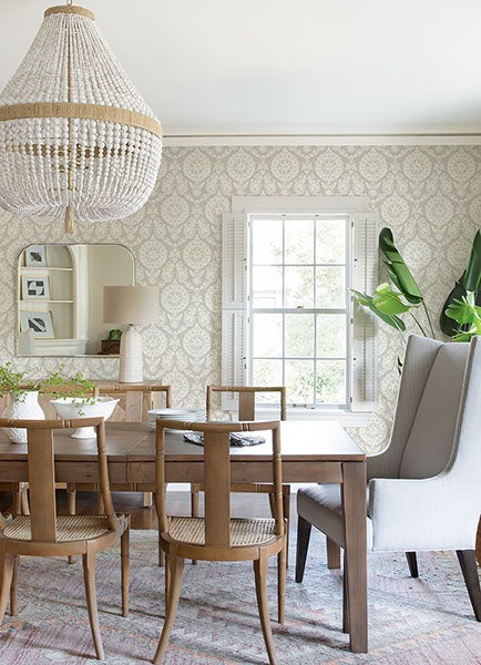 Purchase 4071-71020 Advantage Wallpaper, Helm Damask Taupe Floral Medallion - Blue Heron1