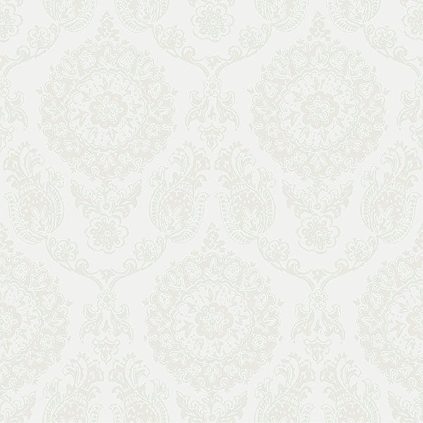 Purchase 4071-71021 Advantage Wallpaper, Helm Damask White Floral Medallion - Blue Heron