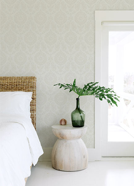 Purchase 4071-71021 Advantage Wallpaper, Helm Damask White Floral Medallion - Blue Heron1