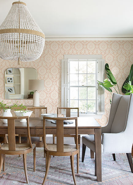 Purchase 4071-71022 Advantage Wallpaper, Helm Damask Blush Floral Medallion - Blue Heron1