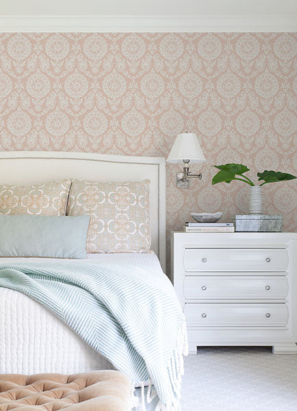 Purchase 4071-71022 Advantage Wallpaper, Helm Damask Blush Floral Medallion - Blue Heron12