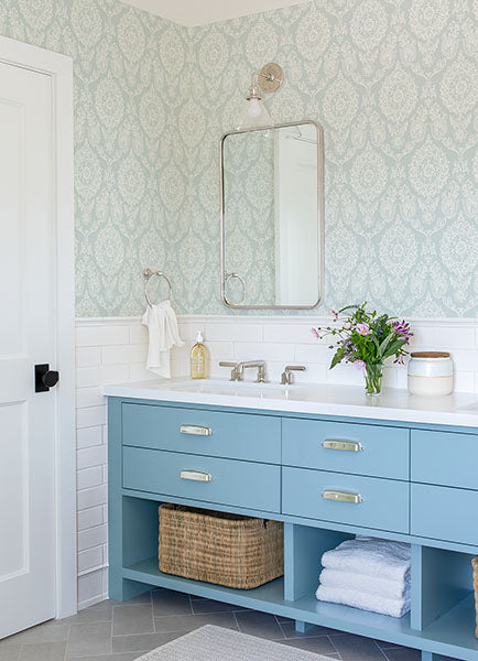 Purchase 4071-71023 Advantage Wallpaper, Helm Damask Aqua Floral Medallion - Blue Heron1
