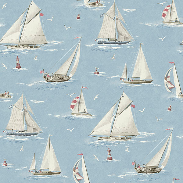 Purchase 4071-71034 Advantage Wallpaper, Leeward Light Blue Sailboat - Blue Heron