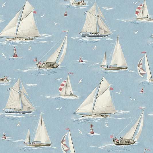 Purchase 4071-71034 Advantage Wallpaper, Leeward Light Blue Sailboat - Blue Heron