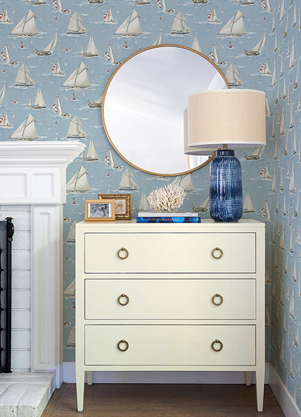 Purchase 4071-71034 Advantage Wallpaper, Leeward Light Blue Sailboat - Blue Heron1