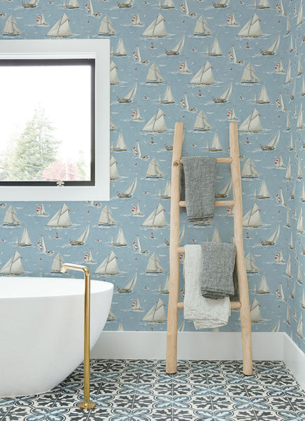 Purchase 4071-71034 Advantage Wallpaper, Leeward Light Blue Sailboat - Blue Heron12