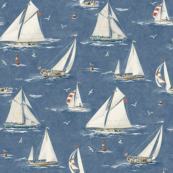 Purchase 4071-71035 Advantage Wallpaper, Leeward Navy Sailboat - Blue Heron