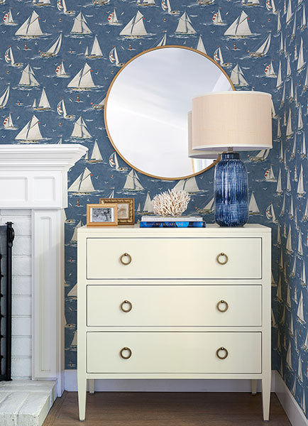 Purchase 4071-71035 Advantage Wallpaper, Leeward Navy Sailboat - Blue Heron12
