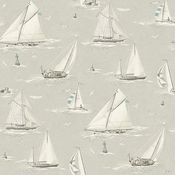 Purchase 4071-71036 Advantage Wallpaper, Leeward Light Grey Sailboat - Blue Heron
