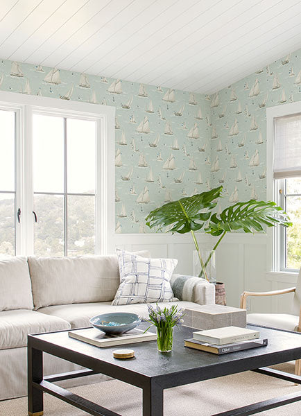 Purchase 4071-71037 Advantage Wallpaper, Leeward Aqua Sailboat - Blue Heron12
