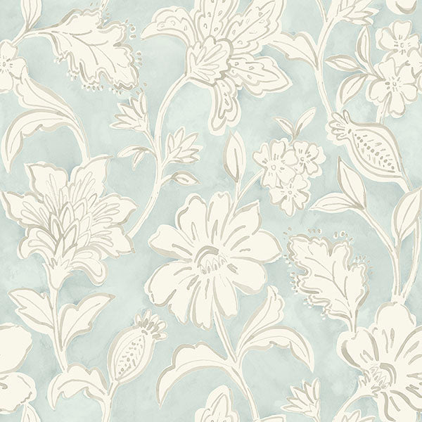 Purchase 4071-71038 Advantage Wallpaper, Plumeria Aqua Floral Trail - Blue Heron