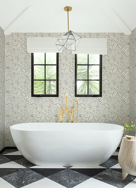 Purchase 4071-71039 Advantage Wallpaper, Plumeria Grey Floral Trail - Blue Heron12