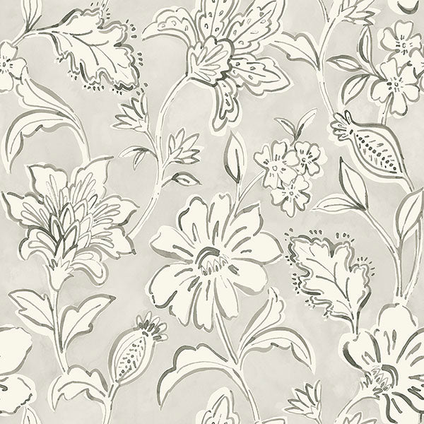 Purchase 4071-71039 Advantage Wallpaper, Plumeria Grey Floral Trail - Blue Heron