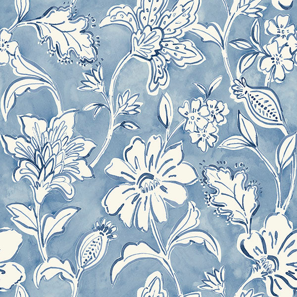Purchase 4071-71040 Advantage Wallpaper, Plumeria Blue Floral Trail - Blue Heron