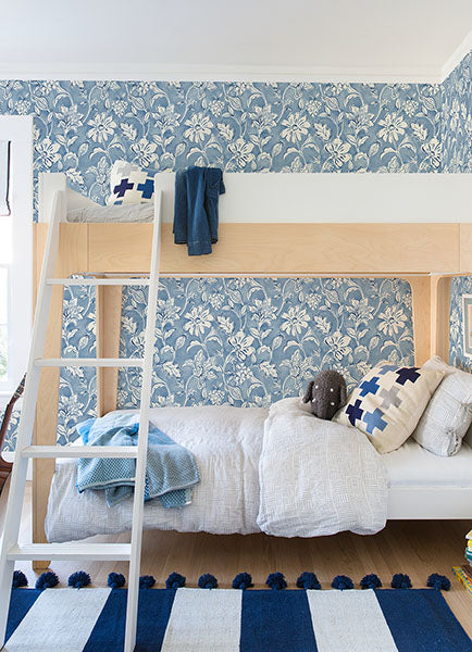 Purchase 4071-71040 Advantage Wallpaper, Plumeria Blue Floral Trail - Blue Heron1