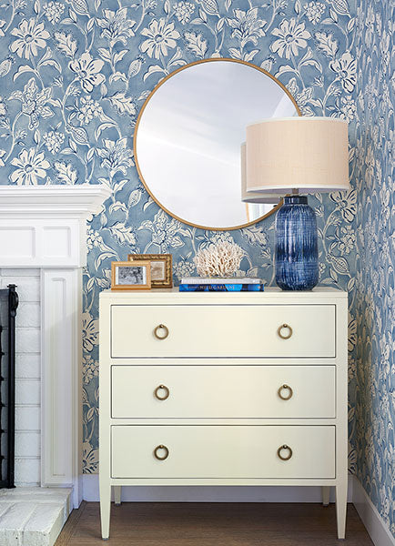 Purchase 4071-71040 Advantage Wallpaper, Plumeria Blue Floral Trail - Blue Heron12