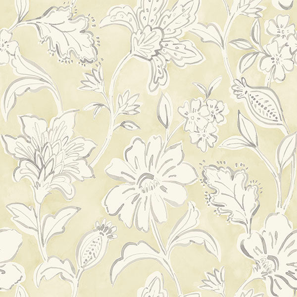 Purchase 4071-71041 Advantage Wallpaper, Plumeria Yellow Floral Trail - Blue Heron