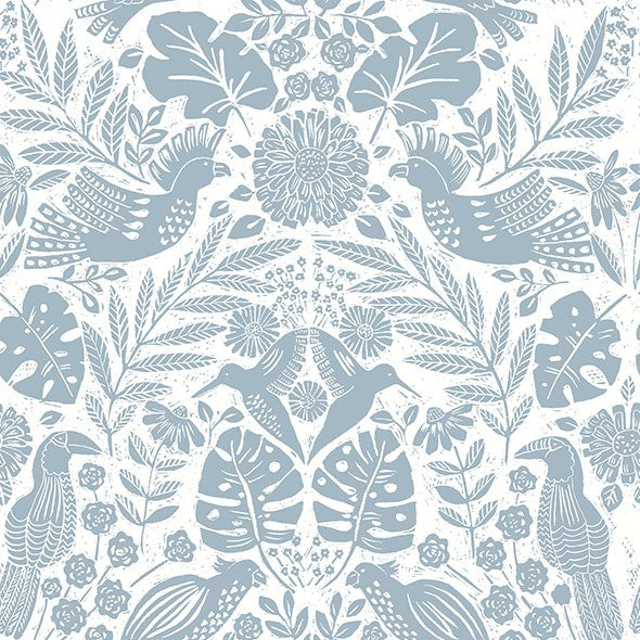 Purchase 4122-27000 A-Street Wallpaper, Nestle Blue Bird Block Print - Terrace