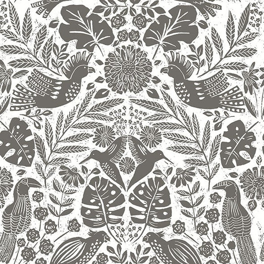 Purchase 4122-27004 A-Street Wallpaper, Nestle Charcoal Bird Block Print - Terrace