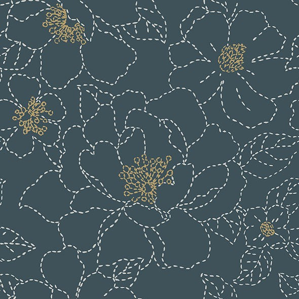 Purchase 4122-27009 A-Street Wallpaper, Gardena Indigo Embroidered Floral - Terrace