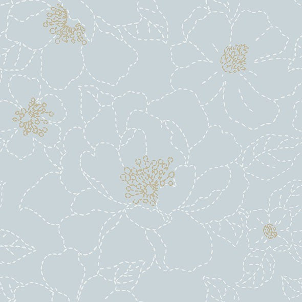 Purchase 4122-27011 A-Street Wallpaper, Gardena Sky Blue Embroidered Floral - Terrace