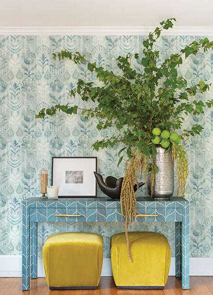 Purchase 4122-27012 A-Street Wallpaper, Pavord Green Floral Shibori - Terrace1