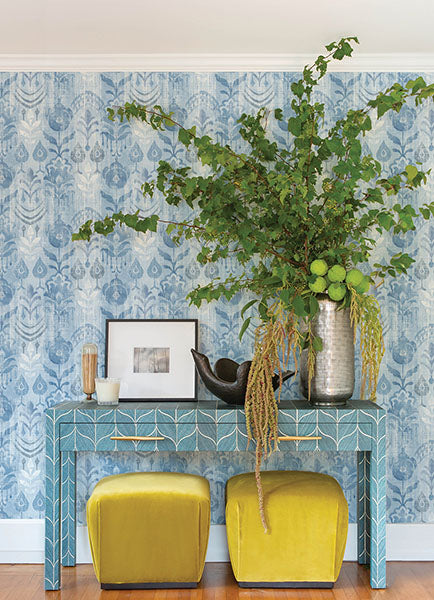 Purchase 4122-27013 A-Street Wallpaper, Pavord Blue Floral Shibori - Terrace1