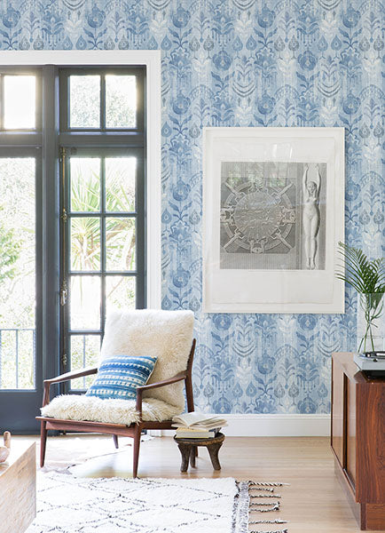 Purchase 4122-27013 A-Street Wallpaper, Pavord Blue Floral Shibori - Terrace12