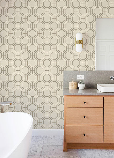 Purchase 4122-27046 A-Street Wallpaper, Manor Taupe Geometric Trellis - Terrace12