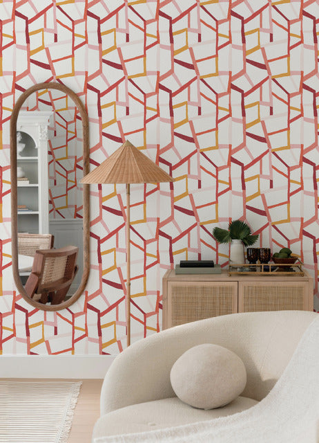 Purchase 4135-25846 A-Street Wallpaper, Tate Pink Geometric Linen - Whimsy1