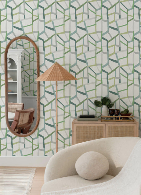 Purchase 4135-25847 A-Street Wallpaper, Tate Green Geometric Linen - Whimsy1