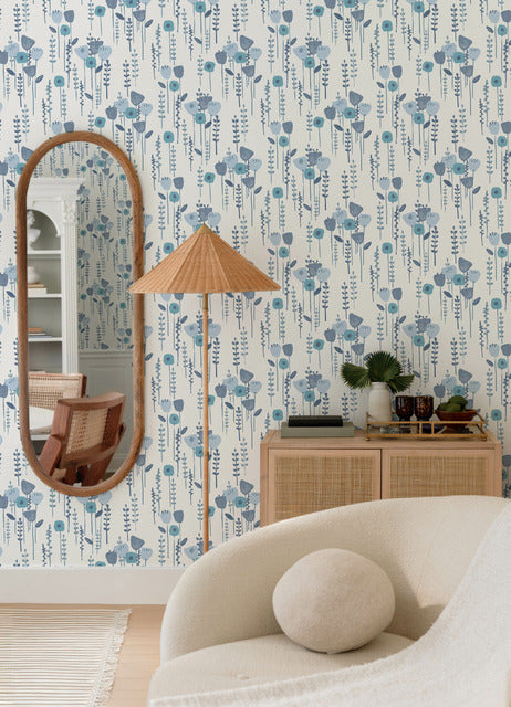 Purchase 4135-27274 A-Street Wallpaper, Mabel Blue Floral Field - Whimsy12