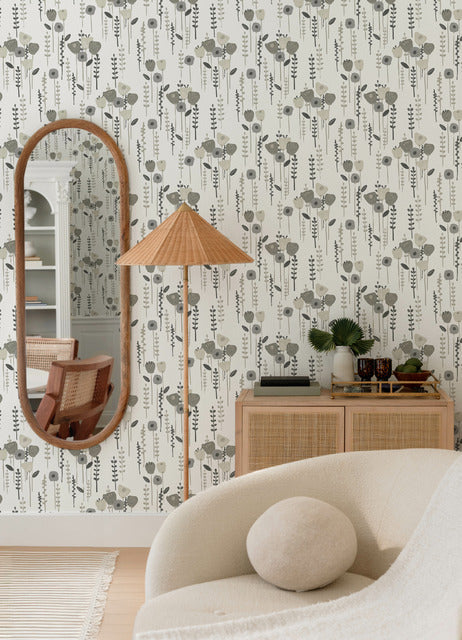 Purchase 4135-27277 A-Street Wallpaper, Mabel Grey Floral Field - Whimsy12