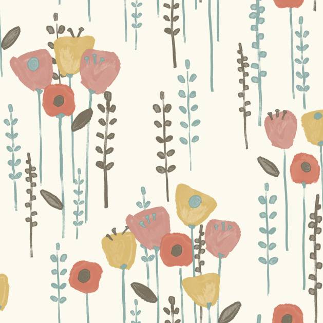 Purchase 4135-27278 A-Street Wallpaper, Mabel Coral Floral Field - Whimsy