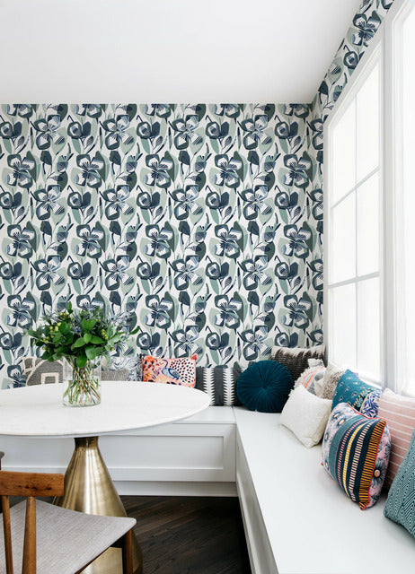 Purchase 4135-27283 A-Street Wallpaper, Nathalie Navy Abstract Blooms - Whimsy1