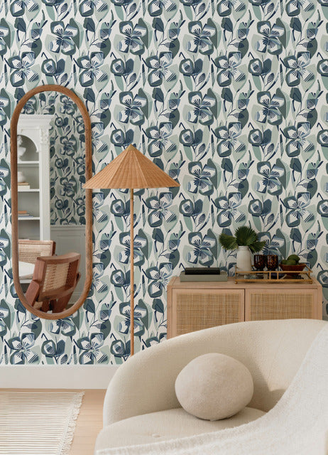 Purchase 4135-27283 A-Street Wallpaper, Nathalie Navy Abstract Blooms - Whimsy12