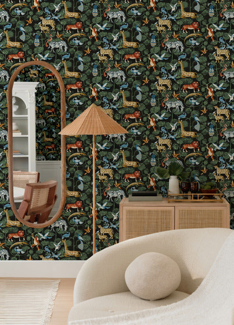 Purchase 4135-27284 A-Street Wallpaper, Rigby Multicolor Jungle Animals - Whimsy12