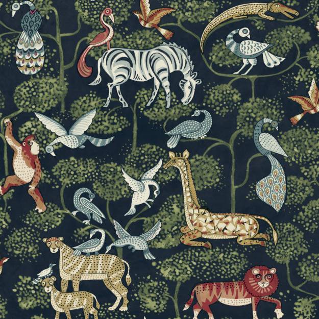 Purchase 4135-27285 A-Street Wallpaper, Rigby Navy Jungle Animals - Whimsy